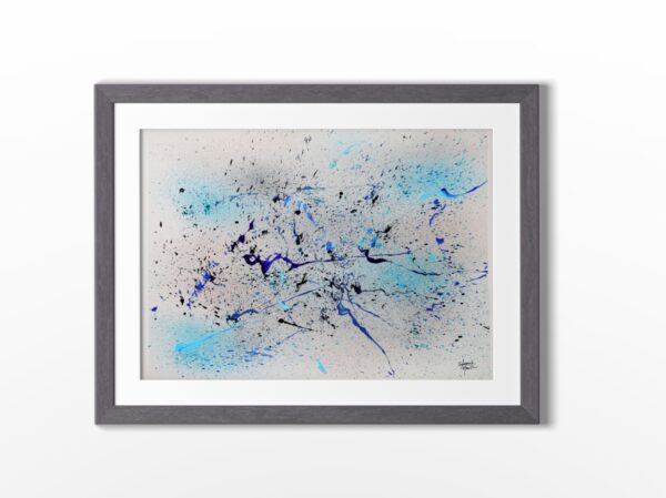 Azur - Œuvre abstraite originale sur papier encadrée
