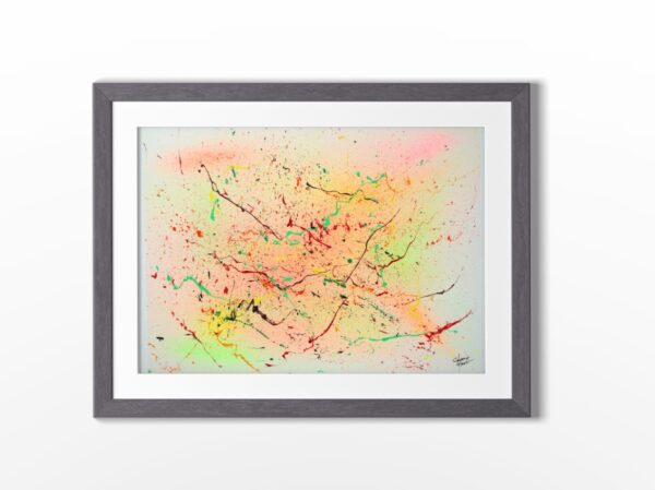 Été indien - Œuvre abstraite originale sur papier encadrée
