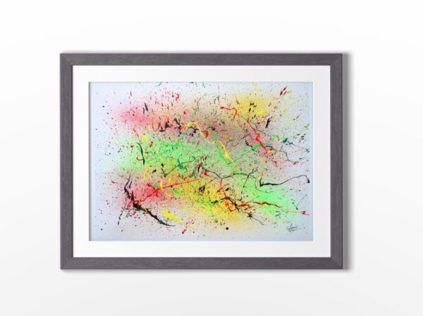 Feu intérieur - Œuvre abstraite originale sur papier encadrée