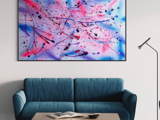 vignette tableaux expressionnisme abstraits - Déferlement 70 x 43 reproduction art abstrait moderne grand format pour décoration intérieur de salon bleu