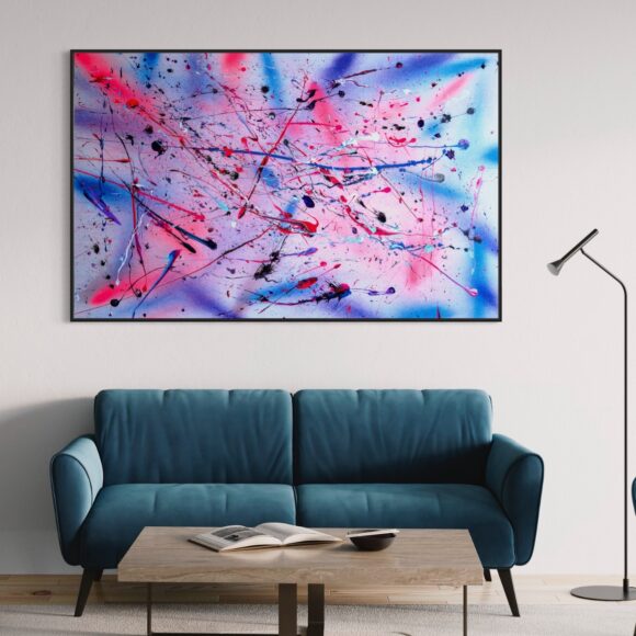 vignette tableaux expressionnisme abstraits - Déferlement 70 x 43 reproduction art abstrait moderne grand format pour décoration intérieur de salon bleu