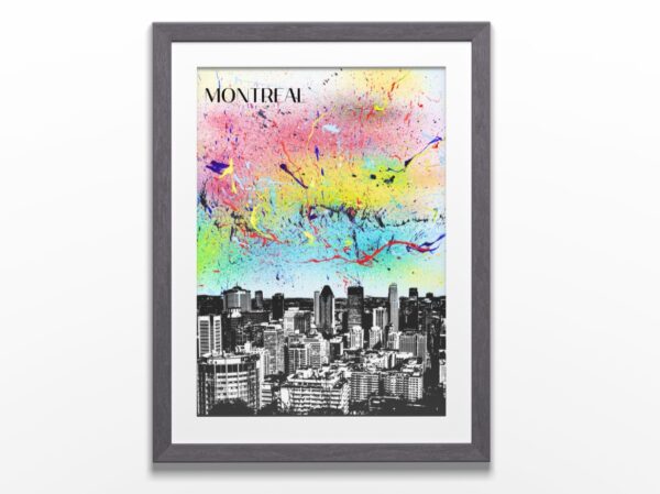 Affiche Montréal artistique encadré - Feux d'Artifice au Centre Ville