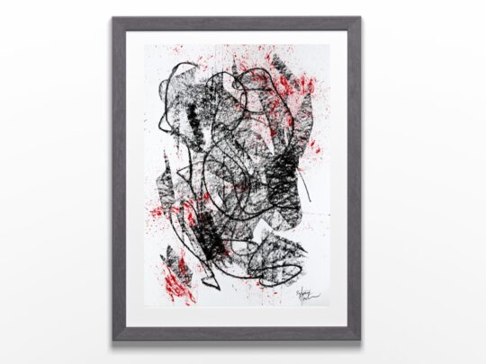 FUSAIN #1 - – Œuvre abstraite originale sur papier encadrée