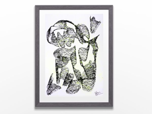 FUSAIN #4 - Œuvre abstraite originale sur papier encadrée