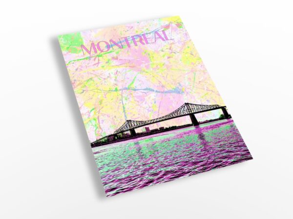 Carte postale artistique des feux d'artifices sur le pont Jacques Cartier à Montréal