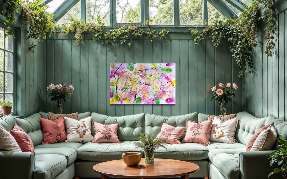 Photo de l'œuvre d'art abstrait expressionnisme de l'artiste Sylvain Martin à Montréal - Champs d'espoir dans salon Photo de l'œuvre d'art abstrait expressionnisme de l'artiste Sylvain Martin à Montréal - Champs d'espoir dans salon